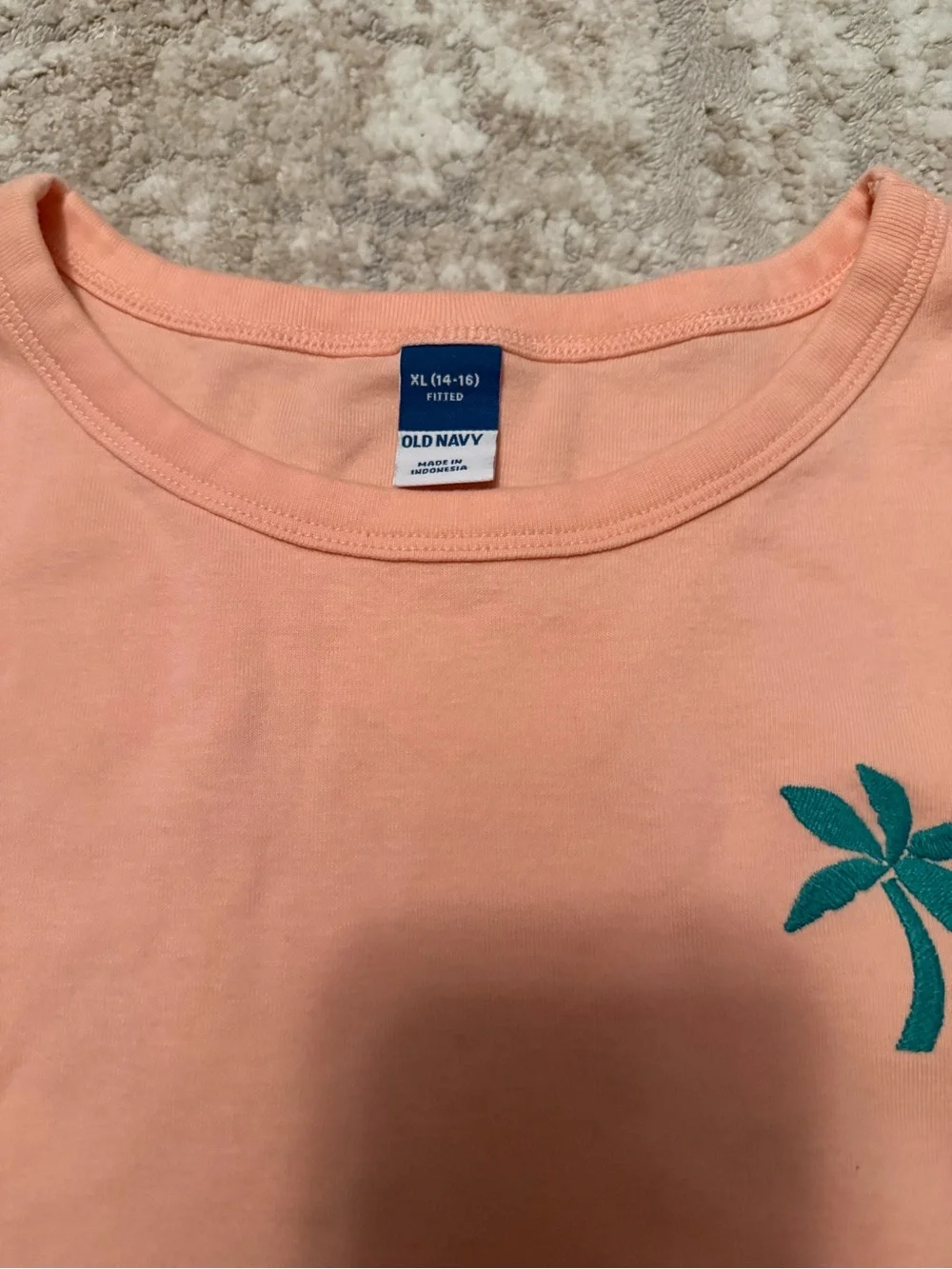 Girls' Peach Palm-Embroidered Ruffle Tee size XL-14/16